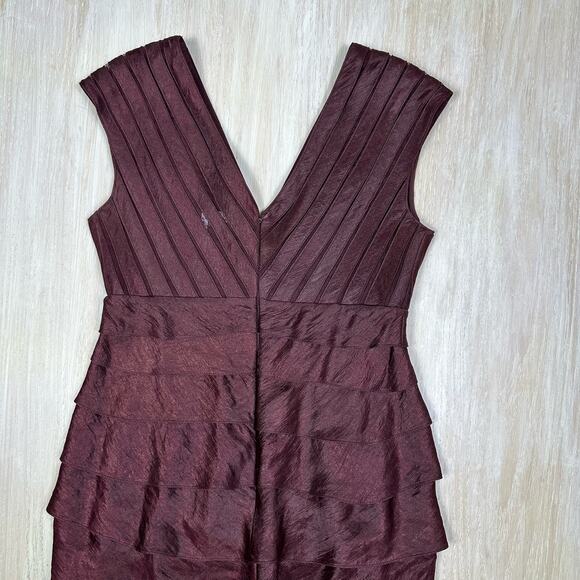 Adrianna Papell Taffeta Shutter Iridescent V-Neck Pleated Ruffle Sheath Dress 6 - Picture 8 of 16